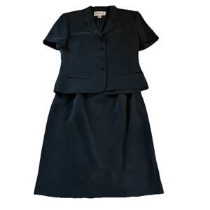 Jones New York Women's Two-Piece Navy Blue 100% Silk Skirt Suit Jacket Size 10